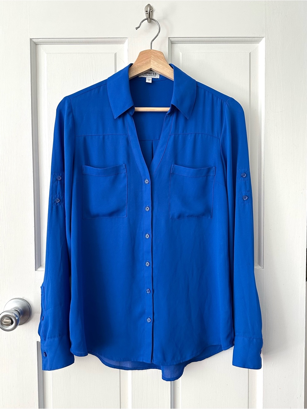 EXPRESS Royal Blue Portofino Shirt Button Front Blouse Size S